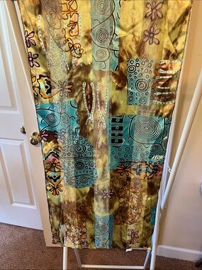 Abstract Pattern Satin Scarf in Teal and Gold